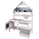 roba Matschküche für Kinder in Hausoptik - Funktionelle Outdoor Spielküche inkl. Zubehör für Mädchen & Jungen - FSC-zertifiziertes Massivholz - Grau lasiert