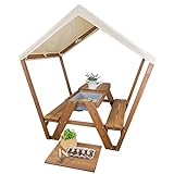 Meppi Kinder-Sitzgruppe Pellworm - braun aus Holz mit Dach - Tisch Stuhl Garnitur Sitzbank mit Tisch