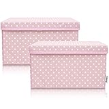 LIFENEY 2-Set Aufbewahrungsbox Kinder (37x25x21cm) I Aufbewahrungskorb für Kinderzimmer und Wohnbereich I Kinder Aufbewahrungskiste (Rosa Punkte)