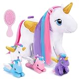 OUOZZZ 5 Stück Einhorn Kuscheltier Set, Weich Einhorn Plüschtier mit 4 Baby Einhorn Stofftiers im Bauch - Baby Geburtstagsgeschenk für Mädchen Jungen Kinder