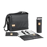 LÄSSIG Baby Wickeltasche Stylische nachhaltig Umhängetasche inkl. Zubehör / Messenger Bag Tyvek, schwarz