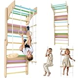 Sprossenwand Kinderzimmer Holz 7-in-1 Kletterwand – Indoor Klettergerüst mit Schaukel, Turnringen, Strickleiter, Kletterseil & Turnstange – Spiel & Motoriktraining Zuhause