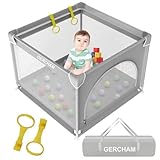 GERCHAM Laufstall Baby 90x90cm Laufgitter Baby mit Sicherheitstür, Baby Laufstall Faltbar für Apartment, Kleines Laufstall, Laufgitter mit Atmungsaktivem Netz und Rutschfeste Basis,Playpen Baby Grau