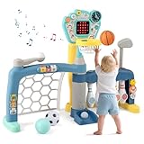 COSTWAY Kinder Basketballkorb, 5-in-1 Basketballständer mit Fußballtor, Golf, Bowling & Baseball, Sportspielzeug mit Licht & Sound, Indoor & Outdoor Basketballspiel Set für Kleinkind