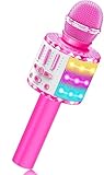 Avaxtt LED Karaoke Mikrofon Kinder, Drahtloses Bluetooth Spielzeug ab 3-12 Jahre Geschenk Mädchen KTV Lautsprecher mit Stimmenverzerrer, Heim KTV Karaoke Maschine für Android, iOS, PC
