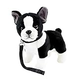 Kuscheltier Französische Bulldogge/Boston Terrier mit Halsband und Leine 25 cm schwarz/weiß gescheckt Plüschhund