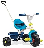 Smoby 740323 Be Fun Dreirad blau Kinderdreirad mit Schubstange, Sitz mit Sicherheitsgurt, Metallrahmen, Pedal-Freilauf, für Kinder ab 15 Monaten