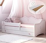 Kids Collective Kinderbett Mädchen Jugendbett 80x180 cm mit Matratze Rausfallschutz & Schublade | Prinzessin Kinder Sofa Couch Bett umbaubar rosa weiß