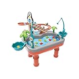 Generisch Wasserspieltisch mit Magnetangeln & Automatischen Pinguinen – Sicherer Outdoor-Spaß für Garten & Strand, Ideal für Sensorik-Spiele und Familienaktivitäten (Orange)
