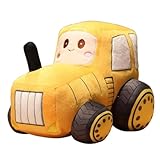 Traktor Kuscheltier, Cartoon Auto Plüschtier, Simulation Bauernhof Traktor Gefülltes Plüschkissen, Weiches Gefülltes Farm -LKW Kissen Spielzeug, Geschenke für Kinder Jungen Mädchen (22x30x20cm) (Gelb)