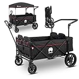 elvent® WagonPro Premium Bollerwagen/Handwagen faltbar mit Dach I 4 Sitzplätze | groß I Sitzpolster, Hecktasche, Off-Road-Reifen, Feststellbremse, 5-Punkt-Gurt I für 4 Kinder (Schwarz)