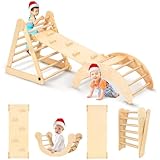 YOLEO Klettergerüst Indoor, 7-in-1 Montessori kletterdreieck mit Rutsche, Kletterbogen, Stabilem Baby-Klettergerüst und Kletterdreieck ab 1 Jahr, Rutsche für Kinder, Kletterbogen mit Rutsche, Holz