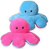 TE-Trend Kissen 60cm Wende Octopus Plüschtier XXL Stimmungs Kuscheltier mit 2 Gesichtern Stofftier Geschenk Pink Blau