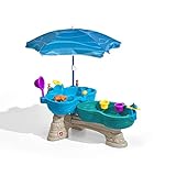 STEP2 Spill & Splash Seaway Wasserspieltisch | Großer Wassertisch mit 11-teiligem Zubehör Set & Sonnenschirm | Garten Wasser Spieltisch für Kinder in Blau