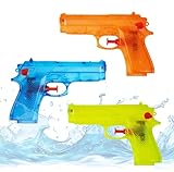 3X Wasserpistolen 15 cm bunt Set - Extra großer Reichweite - Spritzpistole klein mini - Wasserspritzpistole für Kinder