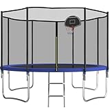 Redkid, Trampolin Outdoor Ø 305/366 cm, Kindertrampolin Gartentrampoline mit Sicherheitsnetz, Leiter, Basketballkorbbrett,Belastbarkeit 440 Pfund,Blau (10FT-1(305cm))