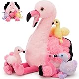 MorisMos 5 stücke Flamingo Kuscheltier XXL Set, 45cm hoch riesen Flamingo Kuscheltier mit Babys im Bauch, weich Plüschtier Stofftier Geburtstag Geschenk für Kinder Baby