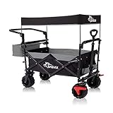 SAMAX Bollerwagen mit Dach Faltbar - Handwagen Transportwagen Gerätewagen Faltwagen - klappbar mit Bremse und Hecktasche - für alle Offroad Gelände geeignet - Schwarz/Grau