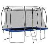 vidaXL Trampolin Set mit 2-Stufen-Leiter Regenschutz Gartentrampolin Kindertrampolin Komplettset Outdoor Rechteckig 335x244x90cm 150kg