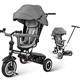 Dreirad 7-in-1 Kinderdreirad 360° mit drehbar Sitz und Verstellbarer Rücklehne, All-Terrain-Räder aus Gummi, Freilauffunktion