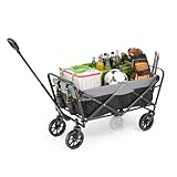 EASYmaxx Bollerwagen faltbar mit Reifen für Vatertag, einkaufen, klappbar, Transportwagen ohne Dach mit Abdeckhaube, verstärkter Achse und Gestell - Tragkraft: 80KG