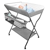 OHMG Baby Wickelkombi Klappbare Wickelkommode,Wickeltisch mit Rollen,Mobiler Wickeltisch mit Wickelauflage,Sicherheitsgurt und Ablagefächern,Wasserdicht und Höhenverstellbar,Stabil