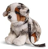 Uni-Toys - Australischer Schäferhund Welpe, sitzend (mit Leine) - 22 cm (Höhe) - Plüsch-Hund, Haustier - Plüschtier, Kuscheltier