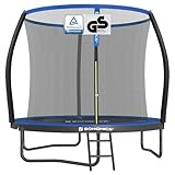 SONGMICS Trampolin 244 cm d, Gartentrampolin für Kinder mit Sicherheitsnetz, 180 cm hohe gebogene Stangen, Randabdeckung, Leiter, Stahlrahmen, schwarz-blau STR8BK