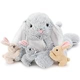 MorisMos Grau Kaninchen Hase Kuscheltier XXL, 60cm Riesen hase Plüschtier mit 3 Baby im Bauch, Groß Kaninchen XXL Stofftier Weich Spielzeug, Ostern Geburtstag Weihnachten Geschenk für Kinder