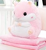 YunNasi 2 in 1 Schöner und Niedlich Plüschtier Hamster kissen mit Fleece Blanket Super Witziges und Süßes Geschenk für Kinder und Freundin 50cmX30cm (Pink)