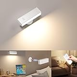 YiLaie LED Wandleuchte Innen, 4000-mAh-Akku Wandlampe Mit Touch Control, Dimmbar, 360° Drehbare Magnetische Leselampe für Schlafzimmer, Wohnzimmer, Nachttischlampe Kabellose Wandleuchten, Weiß