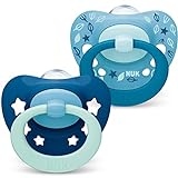 NUK Signature Schnuller | 6-18 Monate | BPA-freier Schnuller aus Silikon | blaugrüne Sterne | 2 Stück