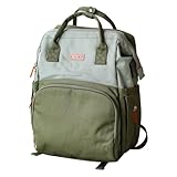 LIINI® Wickelrucksack Olive rPET – 29L Wickeltasche Rucksack aus recycelten PET-Flaschen, wasserfächer für nasse Kleidung, isolierte Flaschenfächer, inkl. Wickelunterlage & Kinderwagenhaken