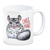 speecheese Pummeliges Chinchilla Kaffeebecher mit Spruch Chill mal Der niedliche pummelige Chinchilla Kaffeebecher mit süßem Kuscheltier und entspanntem Ausruf Text Chill mal