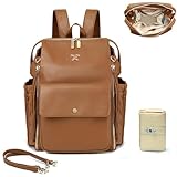 MISS FONG Wickelrucksack Wickeltasche Rucksack Groß Leder Baby Rucksack Babytaschen Kinderwagen Mom Mummy Bag Windeltasch Mit Wickelunterlage Unterwegs Schwarz Lässig Braun