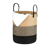 Wäschekorb Geflochten aus Baumwolle, 66L Wäschesammler Groß mit Henkel, Laundry Basket Aufbewahrungskorb Spielzeug, Korb Wäschebox für Wäschekammer Kinderzimmer Wohnzimmer Bad, 45x38cm