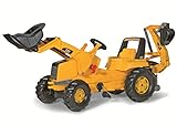 Rolly Toys Traktor / rollyJunior CAT (mit Lader und Heckbagger, für Kinder ab drei Jahren, Sitz verstellbar, Flüsterlaufreifen) 813001, Gelb