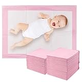 Fsaklaskdy 50 Stück Baby Inkontinenzunterlage Wickelunterlage Einweg, 60 × 45 cm Wickelauflage, Baby Changing Mat für Unterwegs, Hygienisch mit Superabsorber, Weich, Wasse, Atmungsaktiv (Rosa)