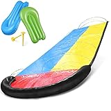 Balinco – Doppel-Wasserbahn 4,80 x1,40 m mit 2 Surfkissen & Befestigungsankern – Große Wasserrutsche für Garten & Outdoor – Sprinkler-Rutschmatte für Kinder & Erwachsene – Wasserspielzeug für Sommer