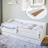Kinderbett Jugendbett 80x160 mit Matratze Rausfallschutz Schublade Kinder Sofa Couch Bett umbaubar weiß