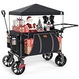 EVER ADVANCED XXL Bollerwagen faltbar 225L bis 150kg mit Bremse Dach Handwagen schieben&ziehen klappbar Strandwagen 20 * 8cm breite Räder Faltwagen für Camping Strand Einkauf Tier