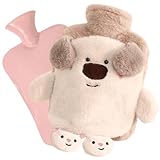 1L Wärmflasche Kinder, Groß Wärmflasche Kuscheltier, Plüsch Wärmflaschen mit Bezug, Herausnehmbarer Innenbehälter, Wärmflaschen für Warme und Kalte Kompressen, Geschenke für Familie(Hund)