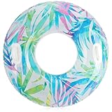 com-four® Schwimmreifen mit Palmenblätter-Motiv - bunter Schwimmring für Badespaß - Luftreifen zum Baden - aufblasbarer Badering für Pool, Freibad, See oder Strand (01 Stück - Palmen-Blätter)