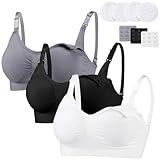 Bysion Still BH Damen Schwangerschaft Atmungsaktivem Still-BHS Ohne Bügel Nahtlose Tag und Nacht Still-BH Mit Abnehmbaren Untersetzer Camisole Top für Mutterschaft - 3er Pack