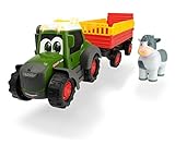 Dickie Toys ABC Fendt Animal Trailer, Traktor für Kinder ab 1 Jahr, Trecker mit Tieranhänger, Bauernhof Spielzeug, Licht & Sound, 30 cm, Grün/Rot