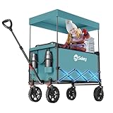 Sekey XXL Bollerwagen Faltbar Kinder 150L 150KG, Faltbarer Bollerwagen mit Dach Klappbarer Handwagen mit Sonnenschutz für Ausflug Strand Camping, Dach-S 4018, Grün