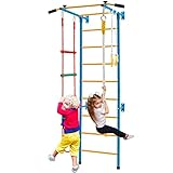 COSTWAY Kinder Kletterwand Sprossenwand Metall, Turnwand Gymnastikgerät Klettergerüst 107x83x223cm, Heimsportgerät für Kinder und Erwachsener bis 100kg (Gelb und Blau)