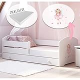 Kids Collective Kinderbett 80x160 cm mit Matratze und Schublade, Rausfallschutz & Lattenrost mit Prinzessinnen Motiv, Bett für Mädchen, Prinzessin | von 3. bis 10. Lebensjahr