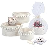 LA BONHEUR Korb Aufbewahrung für Regale und Schränke 4 Set,Kinder Baumwollseil Geflochten,Badezimmer Wickeltisch Zubehör Organizer Geflochten Bad (Geschenkverpackung Star Gaze+ Band)