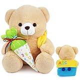 Aurasky Teddy Kuscheltier Einschulung, Teddy Plüschbär Schulanfang Geschenke, Teddy Bear mit Schultüte und Schultüten zum Befüllen, Plüschteddy für Einschulung Geschenk Jungen Mädchen 28cm